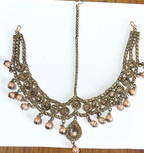 Gold Tone Matha Patti with Delicate Pearl Drops