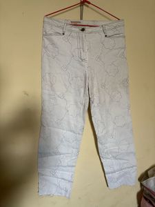 Floral White Pants