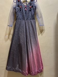 Grey Shimmer Party wear Long Frock Size L