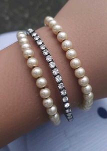 Pearl &amp; Rhinestone Bangle Bracelet