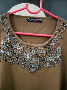 Partywear Knitted Crop Top With Beads Work