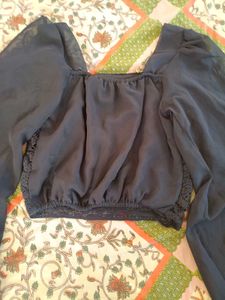 Navy Blue Chiffon Crop Top  Summers For Girls