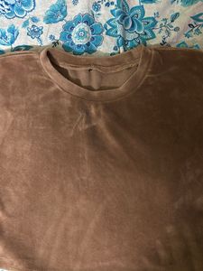 Brown Wool-Cotton Blend Crop Top | Cozy &amp; Stylish