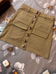 Olive Button-Front Skirt
