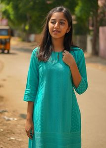 Teal Embroidered Kurti