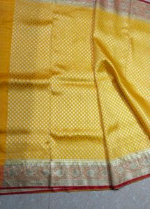 Yellow &amp; Red Colour Katan Benarasi