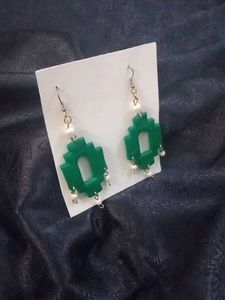 Green Geometric Dangle Earrings