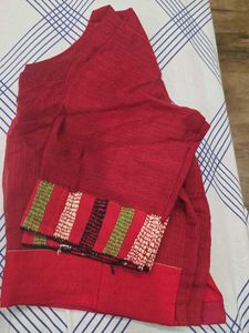 Peach Embroidered  Red Blouse Combo