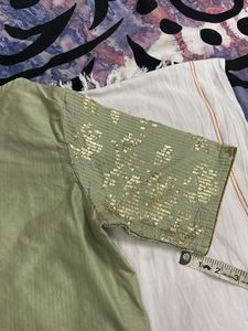 Elegant Green Sequin crop top and blouse