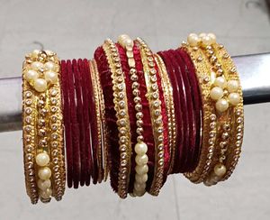 Maroon &amp; Gold Bridal Chura Set