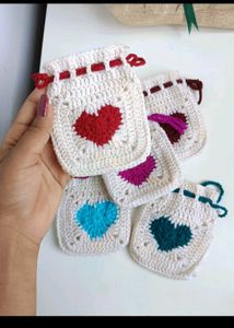 Cute Crochet Heart Pouch