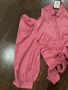 Pink Tie-Front Blouse