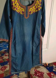 Embroidered Denim Kurta
