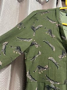 Olive Green Printed Dress