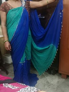 Stylish Dark Blue &amp; Light Green Saree