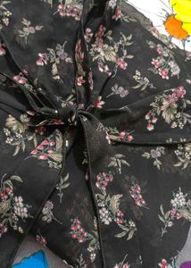 Floral Chiffon Tie-Neck Top