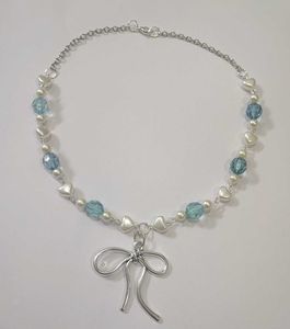 Blue Bow Pearlcore Necklace ⋆.𐙚 ̊