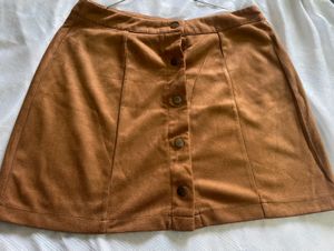 Brown Suede Button-Front Mini Skirt