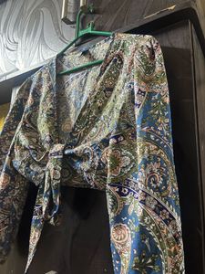 Paisley Print Tie-Front Top