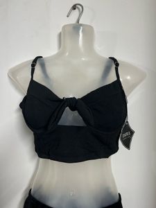 Zaful Black Tie-Front Cropped Top