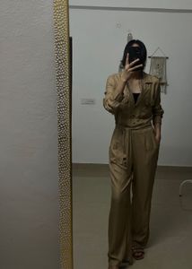 Tan Khaki High Waist  Linen jumpsuit
