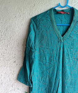 Teal Paisley Print V-Neck Top