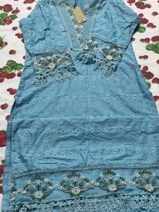 Trendy Pakistani Straight Kurti Set  Ocean Blue 💙
