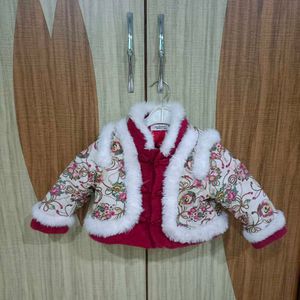 Royal look Floral Baby Jacket with Fur Trim