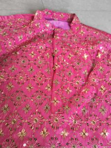 Pink Embroidered Kurta Set For Men