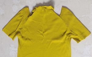 Yellow Cold Shoulder Ribbed Top