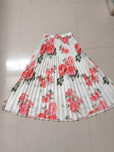 Pleated White Floral Skirt