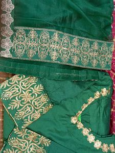 Emerald Green Silk Blend Kurti with Gold Zari Work
