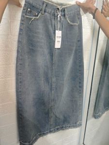 Distressed Denim Midi Skirt