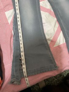 Gray Flare Jeans with Button Detail