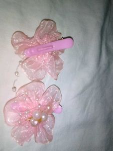 Pink Flower Hair Clips - Set of 2