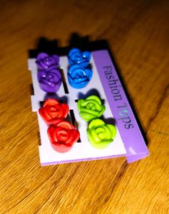 Rose Stud Earrings - 4 Pairs