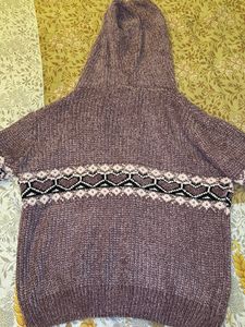 Casual Woolen Top With Hoodie
