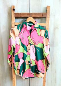 Floral Print Satin Shirt Size-36
