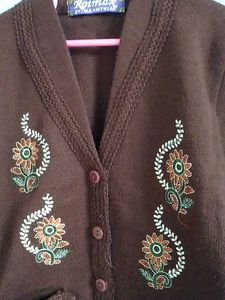 Embroidered Brown Cardigan