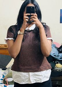 Brown Layered Top with White Shirt(CHIC😌)