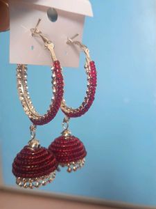 Red Jhumka Hoop Earrings