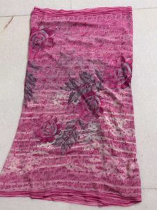 Pink Rose-Motif Printed Saree
