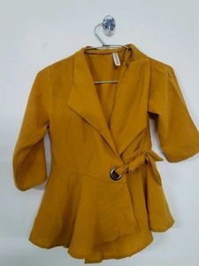 Mustard Wrap Peplum Top