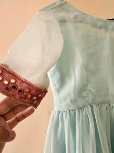 Light Blue Anarkali With Flared Palazo
