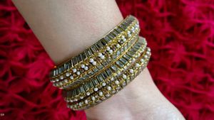 Moti And Jari Work Gold Plated Designer Bangles