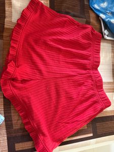 Red Ruffled Ribbed Shorts