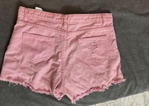 Pink Distressed Denim Shorts