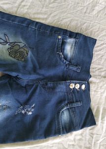 Embroidered &amp; Distressed Skinny Jeans