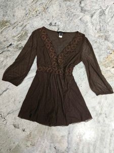 V Neck Brown Top Lacey