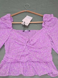 Zara Lilac Peplum Puff Sleeve Top